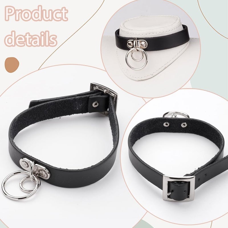 CALFOVERA Black Cowhide Leather Choker for Women Jewelry Adjustable Gothic Style Plain Genuine Leather Collar Chain Punk Design Circle Short Necklace for Costume Jewelry Party Cosplay Gift - Image 4